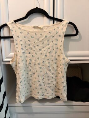 Together Cream Ribbed Tank Top with Blue Floral Print